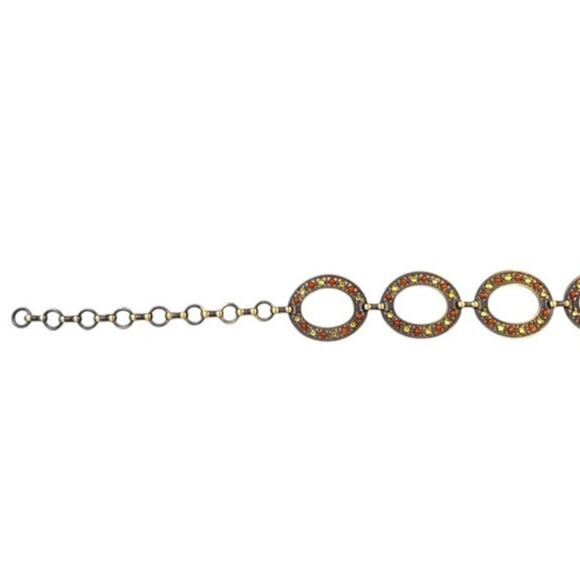 Vintage Oval Link Rhinestone Statement Belt Amber Brass Boho Western main image 4